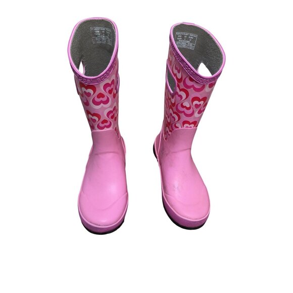 Bogs Youth Pink Waterproof Rain Boots Heart Print Size 4 - Picture 1 of 8